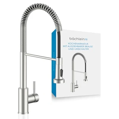 Abbildung von Bächlein Spültischarmatur Elegante Küchenarmatur Nedo (Edelstahl gebürstet) hochwertige Designarmatur mit flexibler Spiralfeder