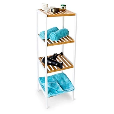 Abbildung von Relaxdays Bambus Regal mit 4 Fächern HBT 112 x 34,5 31,5 cm Schickes Badregal Ablagen aus natürlichem Holz Standregal als Küchenregal oder Holzregal zur Aufbewahrung im Badezimmer, weiß natur
