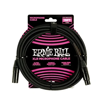 Abbildung von Ernie Ball Geflochtenes XLR Mikrofonkabel männlich/weiblich 4,57 m (15 ft) Schwarz