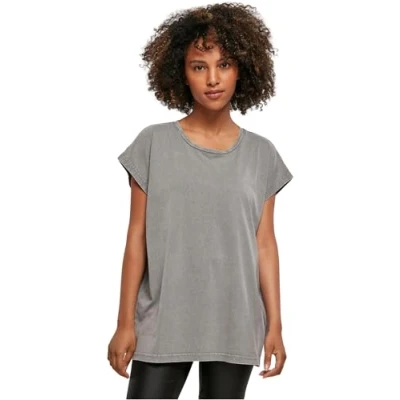 Abbildung von Build Your Brand Damen BY053 Ladies Acid Washed Extended Shoulder Tee T Shirt, Asphalt, XXL