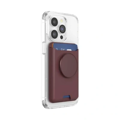 Abbildung von PopSockets Phone Wallet mit erweiterbarem Griff, Telefonkartenhalter, drahtlos aufladbar, kompatibel MagSafe Oxblood Alum