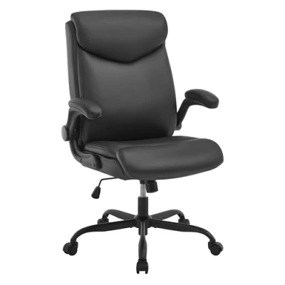 Abbildung von eSituro Bürostuhl ergonomisch, Schreibtischstuhl, Chefsessel 150 kg, Drehstuhl mit Rollen, hochklappbare Armlehnen, Sitzfläche aus PU, Schwarz