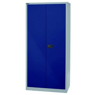 Abbildung von BISLEY Flügeltürenschrank Universal, 4 verzinkte Fachböden, 5 OH, Metall, 505 Korpus Lichtgrau, Fronten Oxfordblau, 50 x 91.4 195 cm