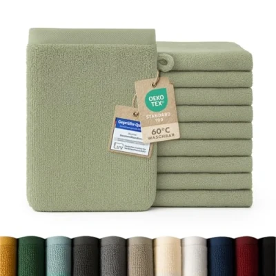 Abbildung von Blumtal Premium Frottier Waschlappen Set 10 teilig 100% Baumwolle Oeko TEX zertifizierte 10x (15x20 cm) Ultra saugstarkes Seiftücher waschbar 60 Seiflappen Grün