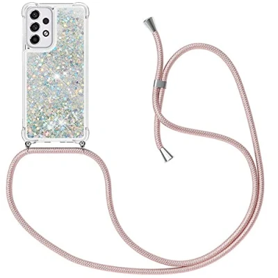 Abbildung von MXKOCO Handykette kompatibel mit Samsung Galaxy A33 5G Glitzer Flüssig Bewegende Treibsand Hülle Band Umhängetaschen+Hüllen Umhängeband Handykordel Schutzhülle Stylische Kette