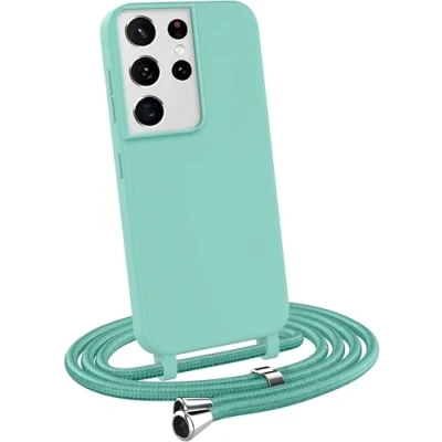 Abbildung von MyGadget Handykette für Samsung Galaxy S21 Ultra [ Hülle mit verstellbaren Band ] TPU Handyhülle Handyband zum Umhängen Kordel Schnur Case Schutzhülle Mint