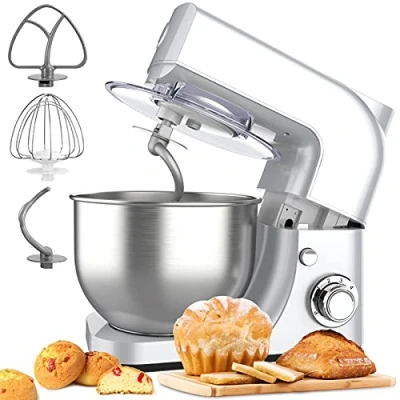 Abbildung von Küchenmaschine Knetmaschine Rührmaschine multifunktional 6 Geschwindigkeit mit Edelstahlschüssel Teigknetmaschine Rührbesen, Knethaken, Schlagbesen(MEHRWEG)