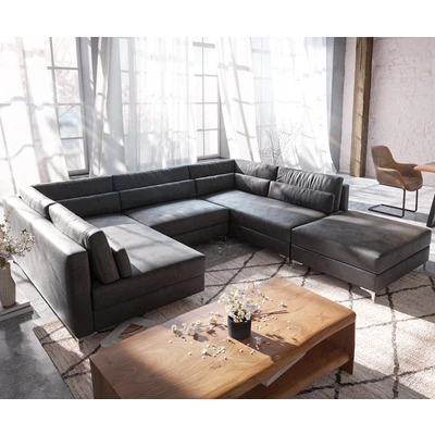 Abbildung von DELIFE Wohnlandschaft Elio, Lederimitat Vintage Anthrazit 300x185 cm mit Hocker