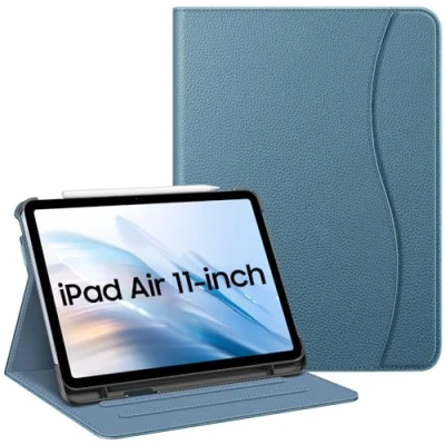 Abbildung von Fintie Hülle für iPad Air 5th Generation (2022) / 4th (2020) 10.9 Zoll, Multi Angle Viewing Schutzhülle mit Stifthalter &amp; Tasche, Auto Sleep/Wake, Ozeanblau