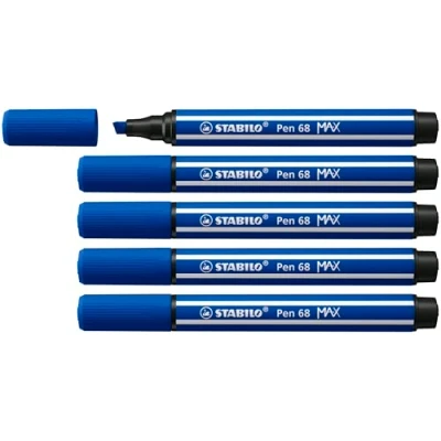 Abbildung von Premium Filzstift mit dicker Keilspitze STABILO Pen 68 MAX 5er Pack ultramarinblau