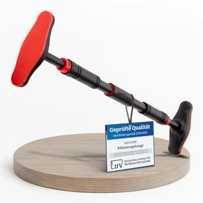 Abbildung von NEOLYMP Klimmzugstange Türrahmen ohne Schrauben mit Pull up Bar E Book verstellbar 70 100 cm Gewindesperre für sicheren Halt bis zu 200kg (Rot)