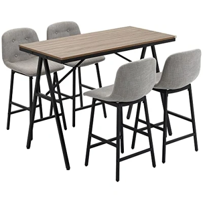 Abbildung von HOMCOM Bargruppe Bartisch mit Barhockern im Industrie Design, (5 tlg), Hellbraun+Hellgrau+Schwarz