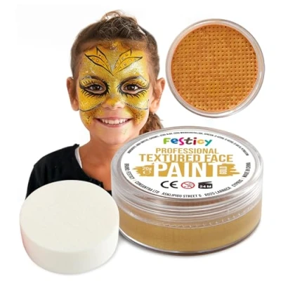Abbildung von Festicy Profi Theaterschminke Gold, 20g, inkl. Schwamm EN 71 3 &amp; Reach Zertifiziert Ideal als Schminke Fasching Karneval Für min. 30 Gesichter Kinderschminke, sicher hautfreundlich