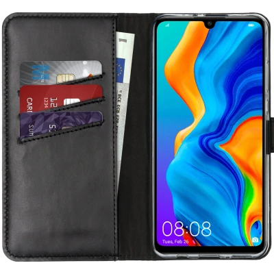 Abbildung von Huawei P30 Lite Hülle Echtleder Selencia Klapphülle Handyhülle Schwarz