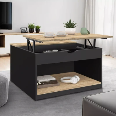 Abbildung von IDMarket Couchtisch, aufklappbar, quadratisch, Elea, mit Truhe, Holz, Schwarz und Buchenoptik