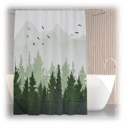 Abbildung von relaxdays Duschvorhang 180x200 cm mit Motiv Breite 180 (Tannenwald), M, 180x200cm