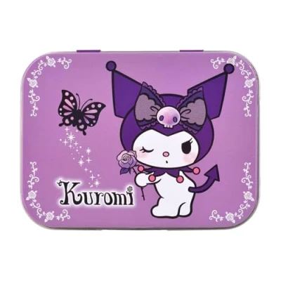 Abbildung von Kuromi Kinderpflaster Lizensiertes Produkt Metall Box 24 Pflaster Schönes Design Aufbewahrungsbox für Kinder Geeignet Rucksack Handtasche