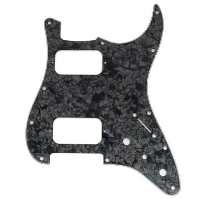 Abbildung von Musiclily Pro 11 Löcher ST Schlagbrett HH Gitarren Pickguard mit Runde Ecke 2 Unbedeckter Humbucker Potis Mini Schalter Aussparungen für Fender Squier Strat Style E Gitarre, 4 lagig Black Pearl
