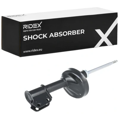 Abbildung von RIDEX 854S0347 Stoßdämpfer links, rechts, Vorderachse Gasdruck Zweirohr Federbein oben Stift, unten Schelle M14x1,5 RENAULT: Kangoo I, I Rapid
