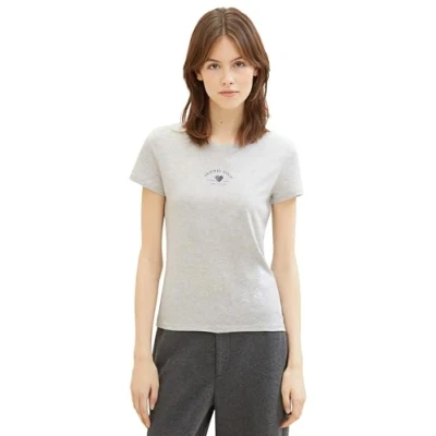 Abbildung von TOM Tailor Denim Tshirt print, Damen, Größe: Large, Beige grey melange