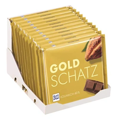 Abbildung von Ritter Sport 250g Goldschatz (11 x 250 g), hochwertige Vollmilchschokolade, verfeinert mit Trinitario Kakao und dezenter Milchnote, Großtafel