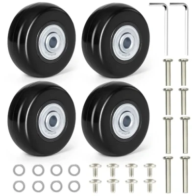 Abbildung von YSWOVUO Kofferrollen Ersatzrollen, 4 Stück Koffer Ersatzrollen 50 mm x 18 mm, Titan Rollen Ersatz, Gummi Ersatz Universal Kugellager mit Ersatzteile Reparatur Set