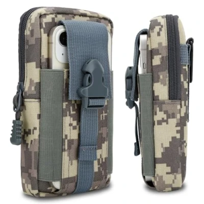 Abbildung von Cadorabo Taktische Handytasche in Camouflage Blau Molle EDC Tasche kompatibel mit LG Q8 Handyhalter, für Schultergurt, Militär Gürteltasche, Hüfttasche