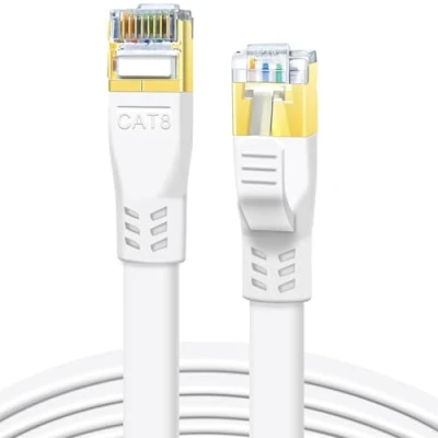 Abbildung von DDMALL CAT8 Kabel 30m, Hochgeschwindigkeit 40Gbps 2000MHz SSTP Flaches Patchkabel, Gigabit Internet LAN Netzwerkkabel mit Vergoldetem RJ45 Stecker für Gaming, Modem, Router, PC (30 Meter/Weiß)