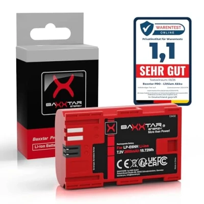 Abbildung von Baxxtar Pro LP E6NH Kamera Akku (2600mAh) Kompatibel mit Canon R5 R5c R6 R6II R7 etc