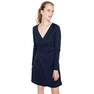 Abbildung von TRENDYOL Damen Woman Mini Gerüschter Saum Rundhalsausschnitt Webstoff Kleid, Navy Blau, XL