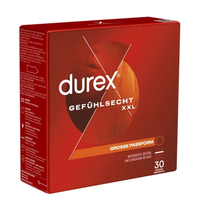 Abbildung von durex XXL Kondome Gefühlsecht Dünne mit großer Passform &amp; Silikongleitgel befeuchtet, 30 St.
