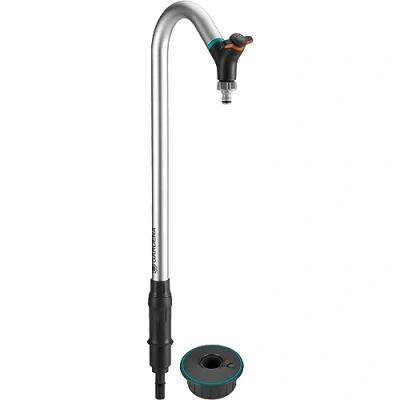 Abbildung von Gardena Sprinklersystem Pipeline Garten Wasserhahn: Schwenkbarer Hahn, Anti Splash Hahnverbinder, Regulier und Absperrventil, Montage ohne Werkzeug (08252 20)