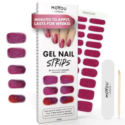Abbildung von MOYOU LONDON Halbgehärtete UV Gel Strips 20 Stück Nagelfolien Härtend für Maniküre in Salonqualität XOXO