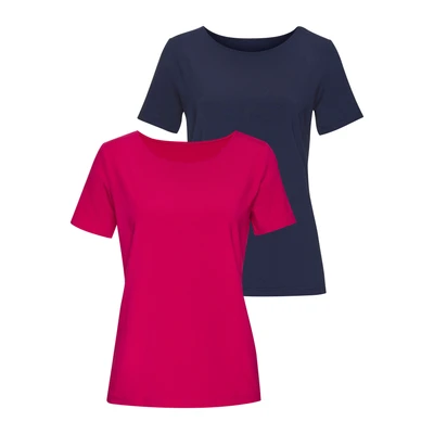 Abbildung von LASCANA T Shirt mit U Boot Ausschnitt (2er Pack) aus elastischer Baumwoll Modal Qualität
