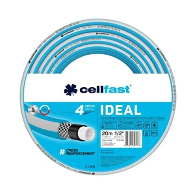 Abbildung von Cellfast Gartenschlauch IDEAL, Strapazierfähig, Flexibel, 4 lagig, Haltbare Kreuzgeflecht, UV und Algenbeständig, REACH Technologie, 27 Bar, 20/+60 kurzfristig 1/2&quot;, 20m