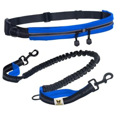 Abbildung von Hundefreund Joggingleine mit Bauchgurt Blaue Freihandleine Dehnung und Ruckdämpfung für mittlere große Hunde Freie Hände Jogging Fahrrad Kinderwagen Sport