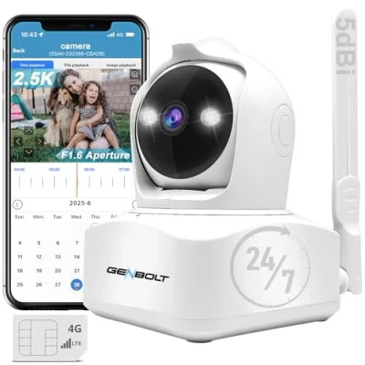 Abbildung von GENBOLT 3G / 4G LTE Überwachungskamera Innen mit SIM Karte, 2,5K Spotlight Überwachungs IP Kamera ohne WLAN, Zellulare CCTV Kameras Humanoider Erkennung, Pan Tilt Auto Tracking Farbe Nachtansicht