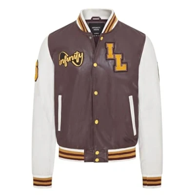 Abbildung von Infinity Leather Herren Baseball Burgund weiße Letterman Bomberjacke aus Leder