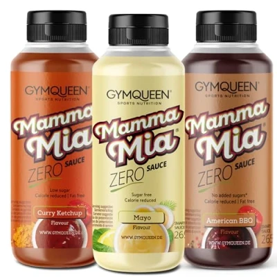 Abbildung von GymQueen Mamma Mia Zero Sauce 3x265ml, kalorienarm, ohne Fett &amp; Zucker, zum Verfeinern von Gerichten oder als Salat Dressing, vegetarisch und laktosefrei, Grill Set