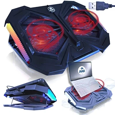 Abbildung von AABCOOLING Mantis Schneller Kühlvorgang, Leistungsstark, Laptop Ständer mit 2 Lüftern Notebook, RGB LED, Stand, Lüfter, Cooling für Notebooks und Consolen, Unterlage Kühler, 4 stufige Winkel