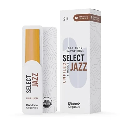 Abbildung von D&#039;Addario Organisch Select Jazz Unfiled Baritone Saxophon Stimmzungen Saxophonrohre Das erste und einzige Bio Schilfrohr 2 Hart, 5 Packung