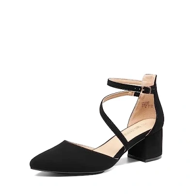 Abbildung von DREAM PAIRS Damen Pumps mit geschlossenem, spitzem Zehenbereich und niedrigem Blockabsatz, Knöchelriemen, Hochzeitsschuhe, Elegante Schuhe,Size 39,Schwarz Nubuck,SDPU2354W