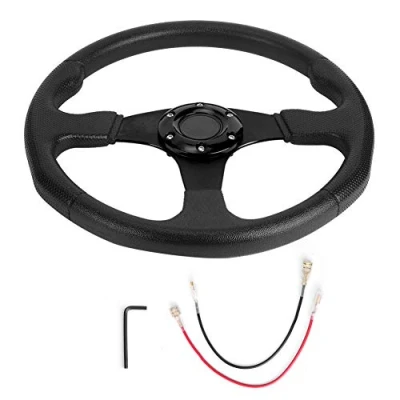 Abbildung von Lenkrad, 350mm / 14 Zoll Rennwagen Sportlenkrad Deep Dish 6 Schrauben Universal Modified Accessory(schwarz)