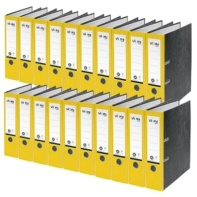 Abbildung von VON Leitz Ordner A4, 20er Pack, 100 % Recyclingpapier, 80 mm Rückenbreite, Für 600 Blatt, Blauer Engel &amp; FSC zertifiziert, Schule, Studium Zuhause, Gelb, 10530015