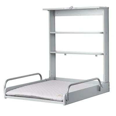 Abbildung von roba Wandwickelregal + Wickelauflage Style grau Klappbar &amp; platzsparendes Wickelregal zur Wandmontage Wickeltisch mit 2 Ablagefächer Holz taupe