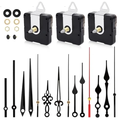 Abbildung von 3 Stück Uhrwerk für Wanduhr, Geräuschloses Set, mit Zeiger, Stilles Quarzuhrwerk Mechanismus Reparaturwerkzeug 5 Verschiedenen Paaren von Kits DIY Reparatur Ersatz