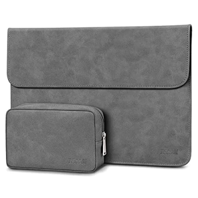 Abbildung von TECOOL 12.3 13 Zoll Laptop Hülle Tasche Leder Schutzhülle und Zubehörtasche für MacBook Air M2 A2681/M1 A2337/A1932/A2179 2022 2018 2020, 2016 Pro M1 M2,XPS 13, Surface Grau