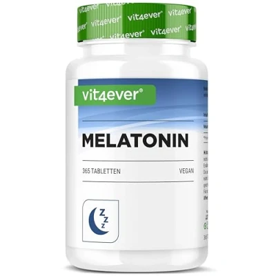 Abbildung von Melatonin 365 Tabletten 0,5 mg pro Tagesdosis (1/2 Tablette) Laborgeprüft Ohne unerwünschte Zusätze Hochdosiert Vegan