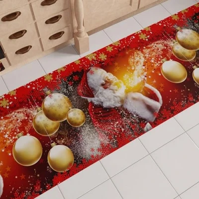 Abbildung von PETTI Artigiani Italiani Weihnachtlicher Küchenteppich, Läufer für die Küche, Weihnachtsteppich, rutschfest und waschbar, Teppich Weihnachten, 52 x 440 cm, Weihnachtsmann, hergestellt in Italien