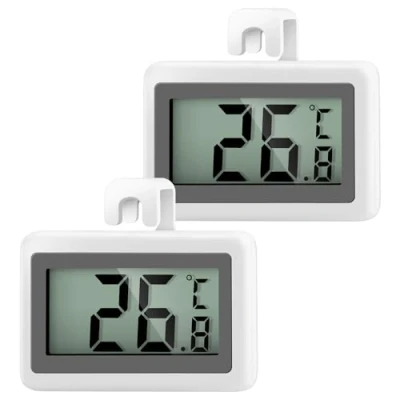 Abbildung von AiQInu 2 Stück Kühlschrankthermometer Digital mit Magnet und Haken, Großer Messbereich 50C bis +70C, Mini Thermometer Kühlschrank für Küche, Gefrierschrank, Lager